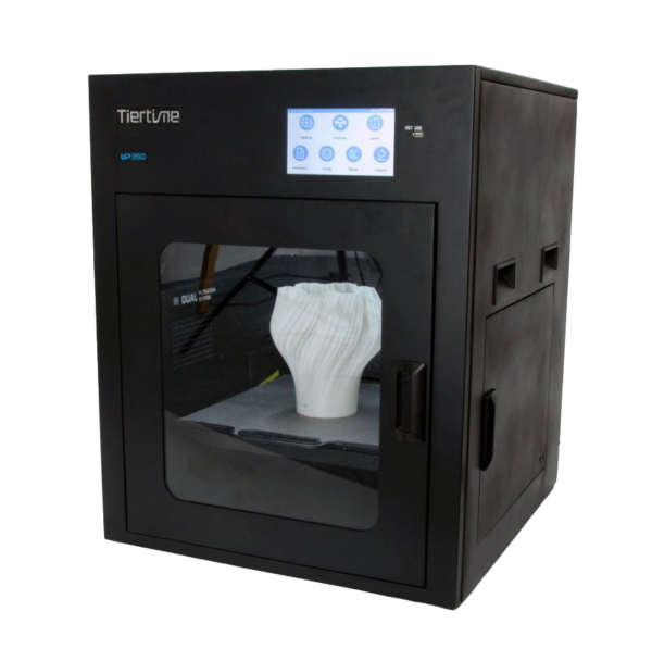 Tiertime UP350D in action, dual extrusion printing a colorful vase with precision