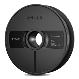 A spool of Zortrax Filament Z-NYLON, 1.75mm diameter, weighing 2kg, presented in a sleek black color